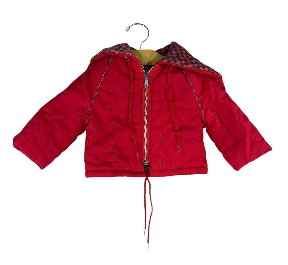 Vintage 12 Months Baby Jacket Red Kids if By Elkay Made In USA Hood